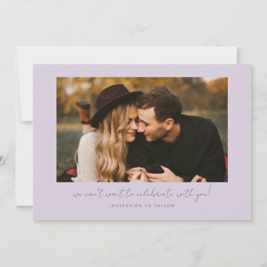 Modern Multi Photo Couple's Signature Purple Save The Date (Achterkant)