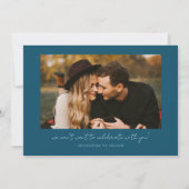 Modern Multi Photo Couple's Signature Teal Save The Date (Achterkant)