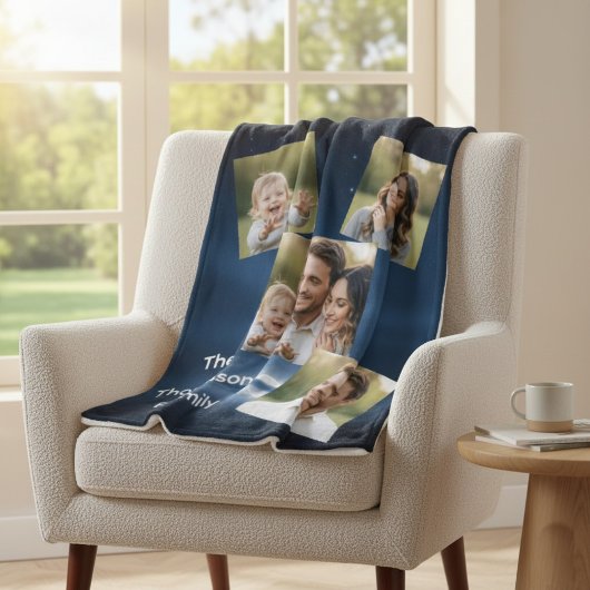 Modern Multi-Photo Family Name Custom Fleece Deken