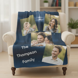 Modern Multi-Photo Family Name Custom Sherpa Deken