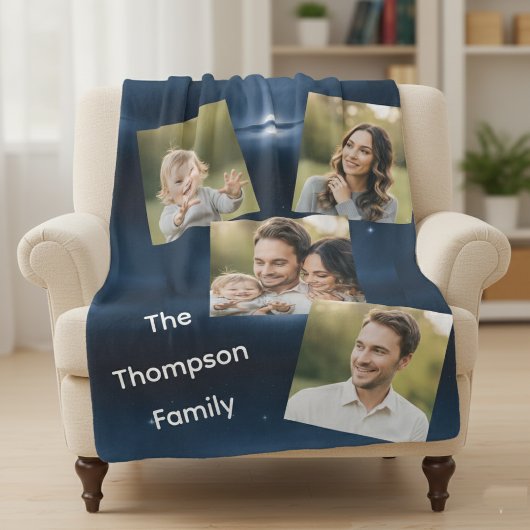 Modern Multi-Photo Family Name Custom Sherpa Deken