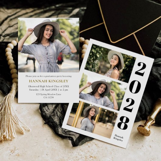 Modern Multi Photo Girl Graduation Invitation Kaart
