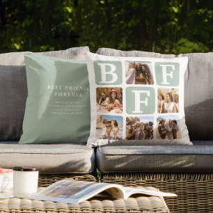 Modern Multi Photo Grid BFF Quote blauwgroen Kussen