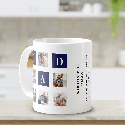 Modern multi-photo grid for dad Blue Koffiemok