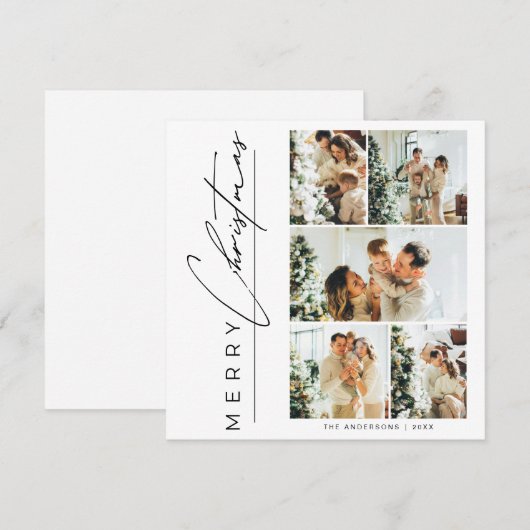 Modern Multi Photo Merry Christmas Script Feestdagenkaart (Voorkant / Achterkant)