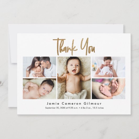Modern Multi-Photo Newborn Baby Name Birth stats Bedankkaart (Voorkant)