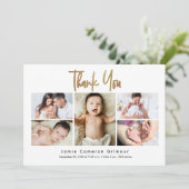 Modern Multi-Photo Newborn Baby Name Birth stats Bedankkaart (Staand voorkant)