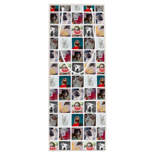 Modern Multi Photo Square Insta Pattern Wijn Cadeautas (Achterkant)