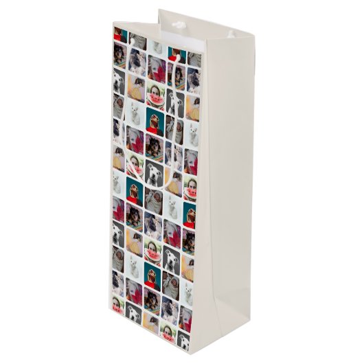 Modern Multi Photo Square Insta Pattern Wijn Cadeautas (Voorkant Gekanteld)