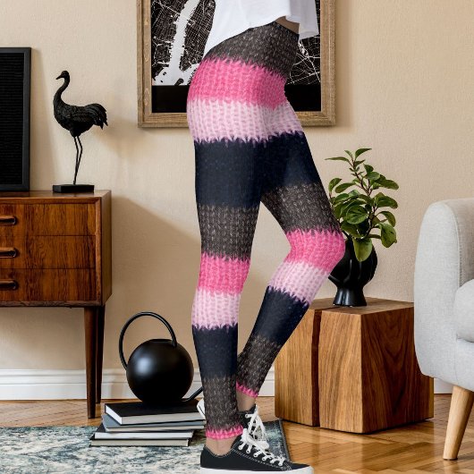 Modern Multicolor Striped Knitted Woolen Texture Leggings