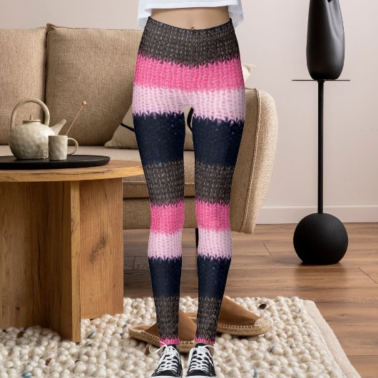 Modern Multicolor Striped Knitted Woolen Texture Leggings
