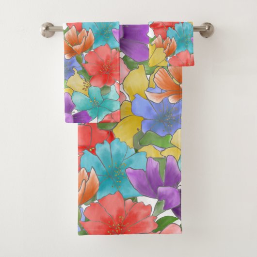 Modern Multicolor Waterverf Floral Bad Handdoek (Insitu)