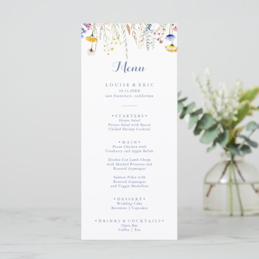 Modern Multicolor Wildflower Diner Menu (Staand voorkant)