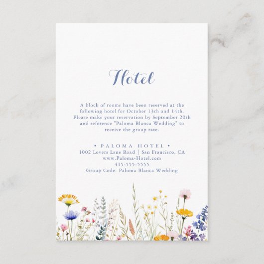Modern Multicolor Wildflower Hotel Informatiekaartje (Voorkant)