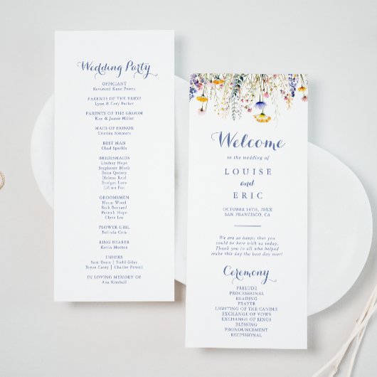Modern Multicolor Wildflower Wedding Programma Programmakaart