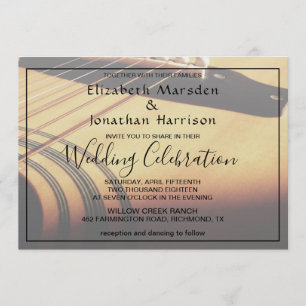 Modern Music Guitar Rustic Hand Lettered Wedding Kaart