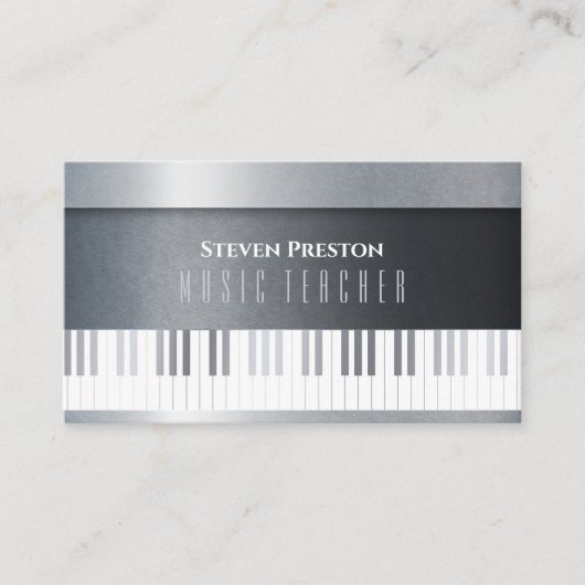 Modern Music Teacher | Silver Piano Visitekaartje (Voorkant)