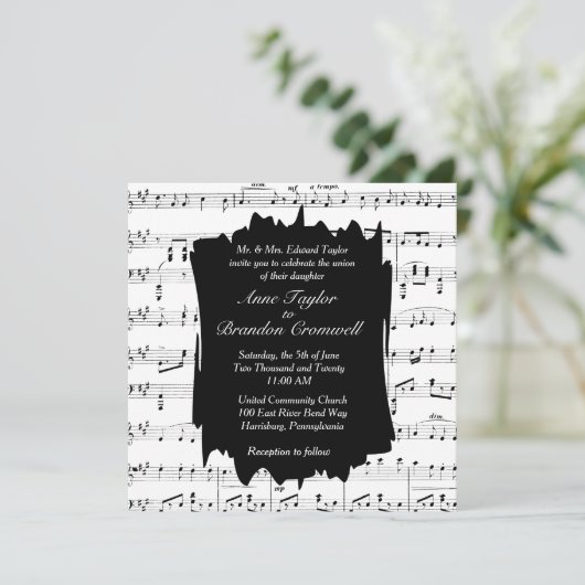 Modern Music Theme Wedding Uitnodiging (Staand voorkant)