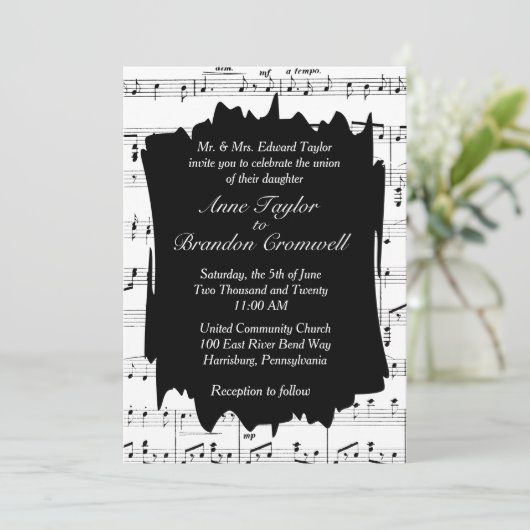Modern Music Theme Wedding Uitnodiging (Staand voorkant)