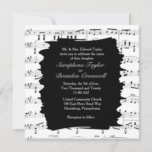 Modern Music Wedding Invitation Kaart (Voorkant)