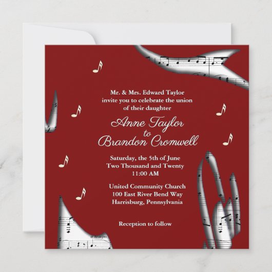 Modern Music Wedding Theme Uitnodiging (Voorkant)