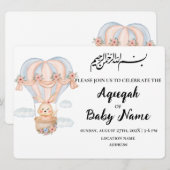 Modern Muslim Cute Girl Aqeeqah Invitation Kaart (Voorkant / Achterkant)