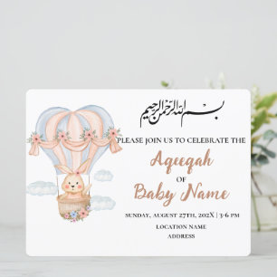 Modern Muslim Cute Girl Aqeeqah Invitation Kaart