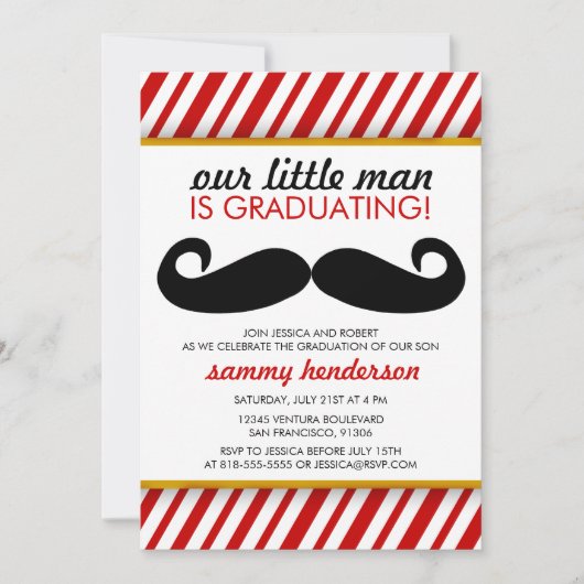 Modern Mustache Boy Afstuderen Invitation Kaart (Voorkant)