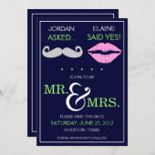 Modern Mustache Lips Mr. & Mrs Save the Date (Voorkant / Achterkant)