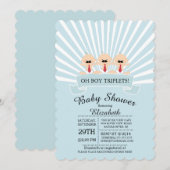 Modern Mustache Triplet Boy Baby shower Uitnodigin Kaart (Voorkant / Achterkant)