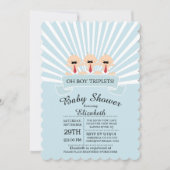 Modern Mustache Triplet Boy Baby shower Uitnodigin Kaart (Voorkant)