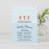 Modern Mustache Triplet Boy Baby shower Uitnodigin Kaart (Staand voorkant)