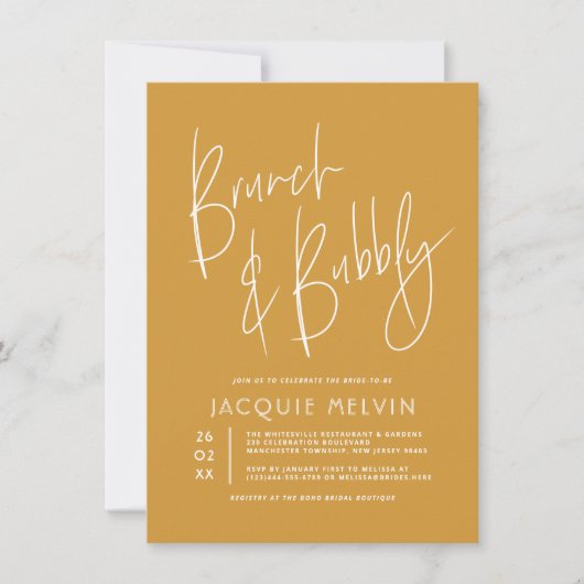 Modern Mustard Brunch & Bubble Vrijgezellenfeest Kaart (Voorkant)