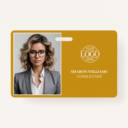 Modern Mustard Minimal Company Employee Photo Badge (Voorkant)