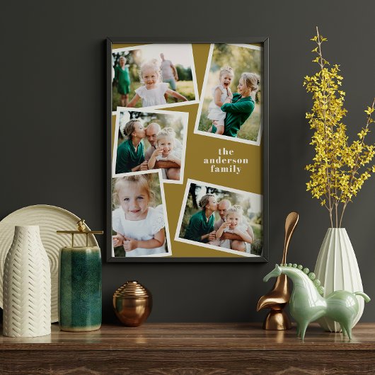 Modern mustard multi photo family home decor poster