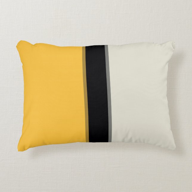 Modern Mustard Yellow Silver Grey Black Stripes Accent Kussen (Voorkant)