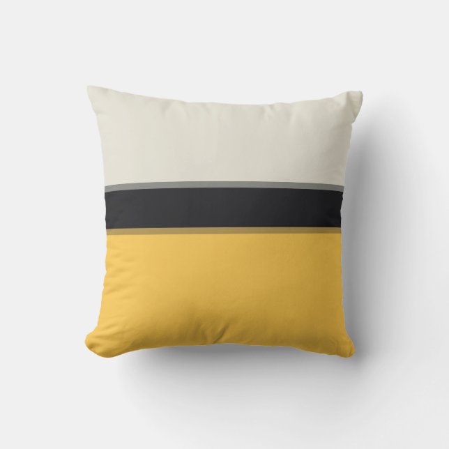 Modern Mustard Yellow Silver Grey Black Stripes Buitenkussen (Voorkant)