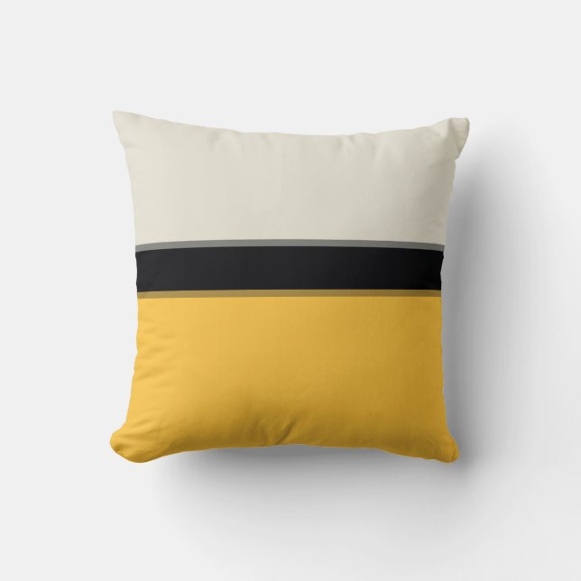 Modern Mustard Yellow Silver Grey Black Stripes Kussen (Voorkant)