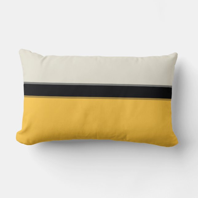 Modern Mustard Yellow Silver Grey Black Stripes Kussen (Voorkant)