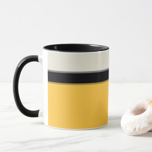 Modern Mustard Yellow Silver Grey Black Stripes Mok (Met donut)