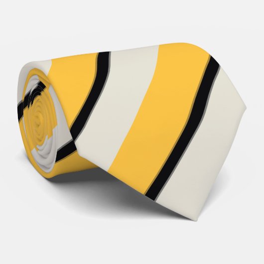 Modern Mustard Yellow Silver Grey Black Stripes Stropdas (Opgerold)