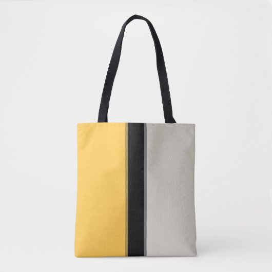 Modern Mustard Yellow Silver Grey Black Stripes Tote Bag (Voorkant)