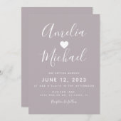 Modern Mute Paarse Simple Heart Wedding Kaart (Voorkant / Achterkant)