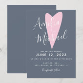 Modern Muted Blue Pink Heart Wedding Kaart (Voorkant / Achterkant)