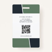 Modern Muted Green Professional Employee Photo ID Badge (Achterkant)