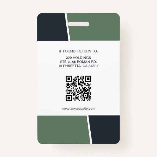 Modern Muted Green Professional Employee Photo ID Badge (Achterkant)