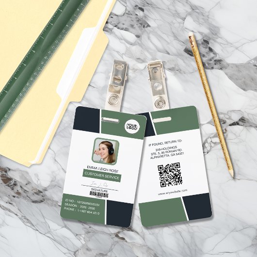 Modern Muted Green Professional Employee Photo ID Badge