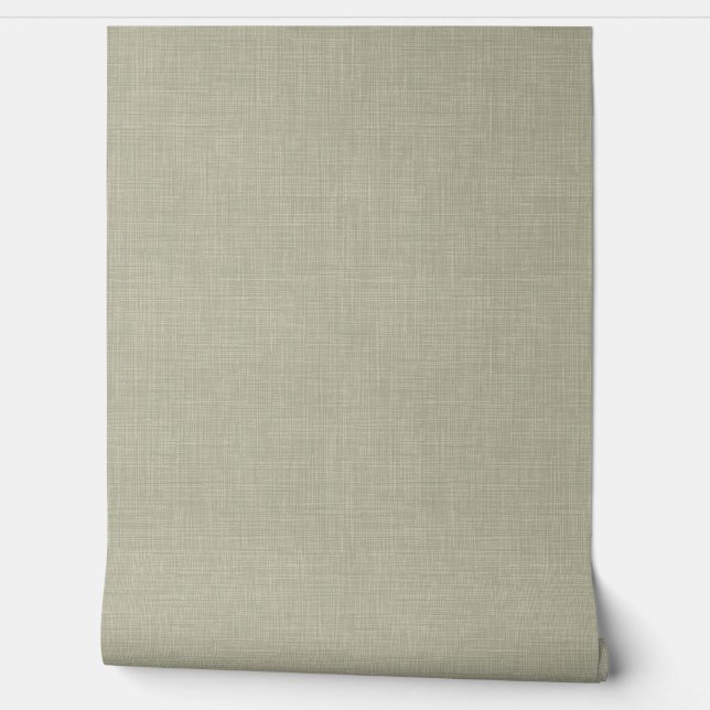 Modern Muted Olive Home Office Linen Look Texture Behang (Afrollen)