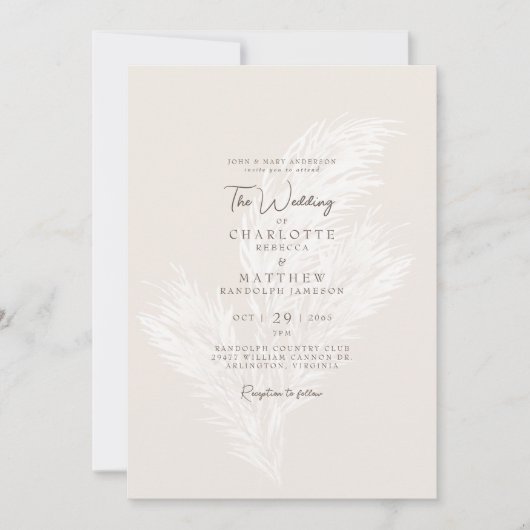 Modern Muted Pampas Neutral Bride Parent Wedding Kaart (Voorkant)