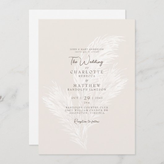 Modern Muted Pampas Neutral Bride Parent Wedding Kaart (Voorkant / Achterkant)